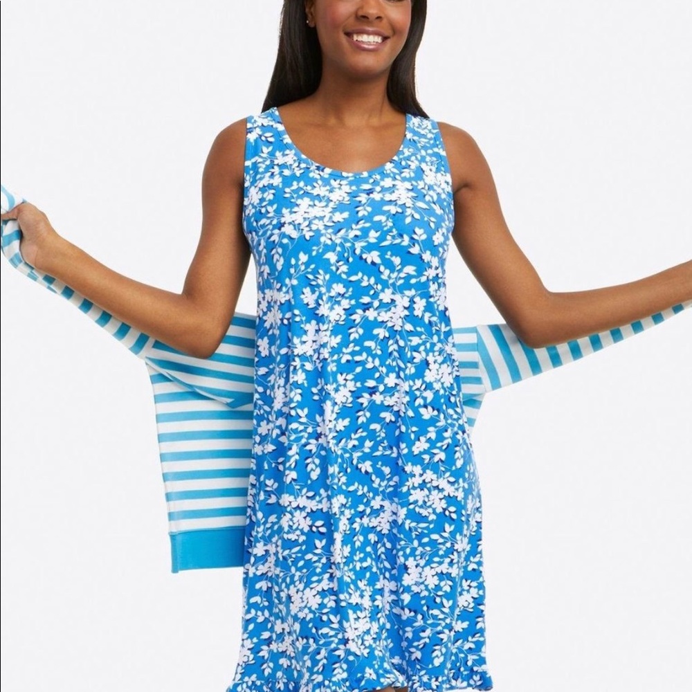 Draper James Womens ruffle blue nightgown